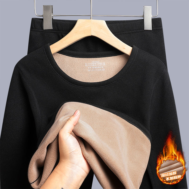 Winter Lamb Wool Thermal Underwear Couple Set Cold-Proof Thermal Clothing Thickened Fleece Autumn Clothes and Pants Two-Piece Set