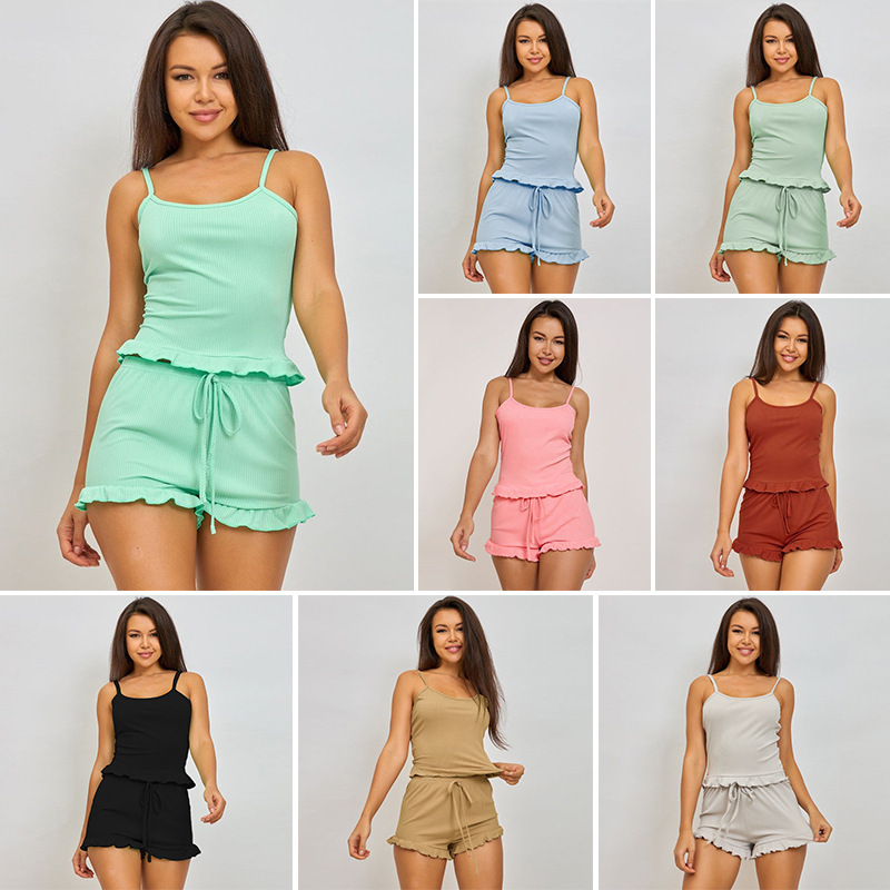 2024 Cross-Border Solid Color Camisole Cool and Comfortable Loungewear Sleeveless Sexy Home Wear Can Be Worn Outside Versatile Women's Pajamas