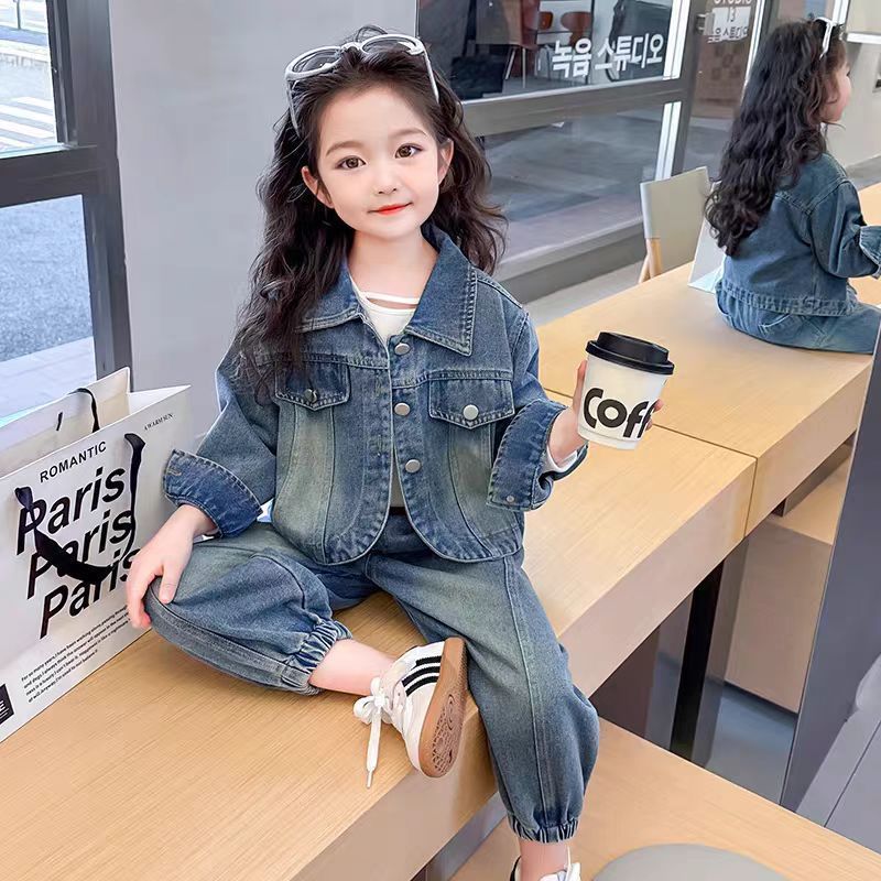 女童牛仔套装秋秋2025新款洋气时髦儿童韩版秋装小女孩时尚两件套|undefined
