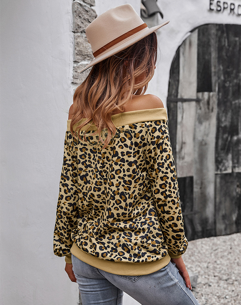 one-shoulder leopard print long-sleeved top nihaostyles wholesale clothing NSDY85973