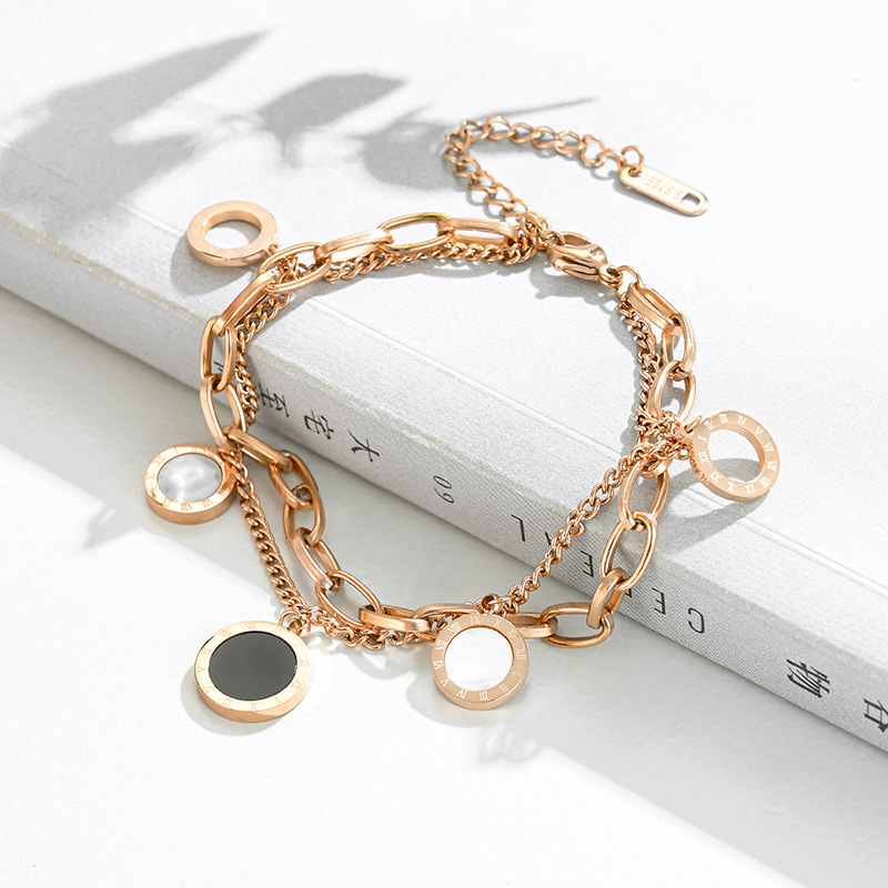Blanco y Negro Shell romana digital de doble capa de titanio pulsera de acero de las mujeres hechas a mano popular joyería nueva llegada pulsera accesorios de la joyería