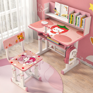 Children's Study Table, Home Desk, Primary School Student Writing Desk and Chair Combination Set, Liftable Children's Homework Table