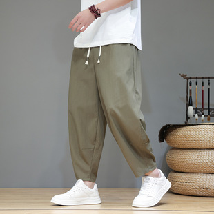 Chinese style summer new ice silk cropped pants men's loose plus size wide leg lantern casual pants a generation of hair