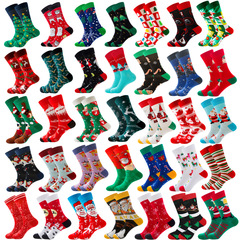 Amazon cross-border autumn new men's socks Santa Elk men's mid-calf socks trendy cotton socks