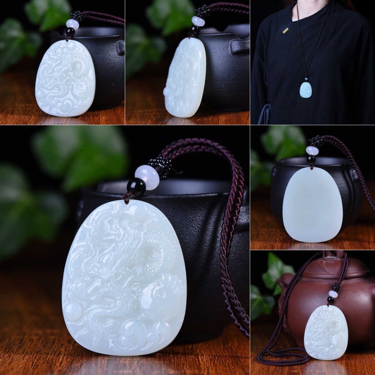 YUJIAYU FIDELITY HETIAN JADE ANTIQUE LONG YU PEI 양면 할로우 라운드 브랜드 내츄럴 제이드 조디악 드래곤 펜던트