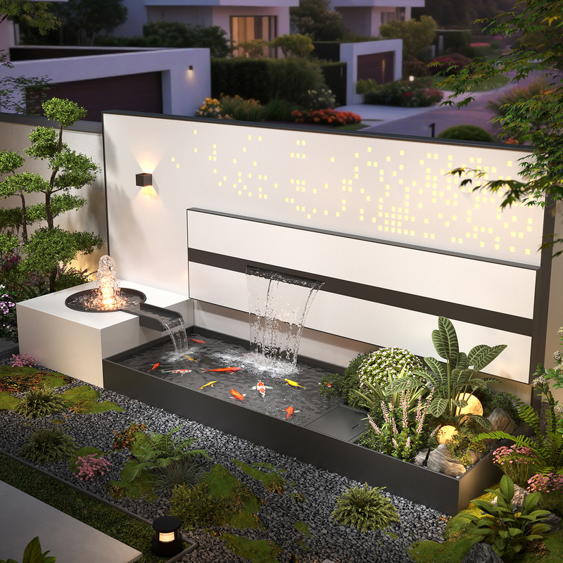 Outdoor Stainless Steel Flowing Water Landscape Wall, Water Curtain Wall, Courtyard Fish Pond, Villa Landscaping, Circulating Water, Cascading Waterfall Customization