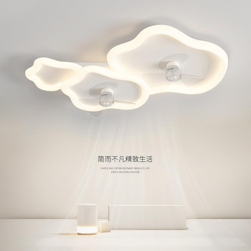 French Cream Trendy Drum Chandelier for Living Room, Modern Smart Bedroom Ceiling Lamp with Creative Fan Lamp for Restaurant