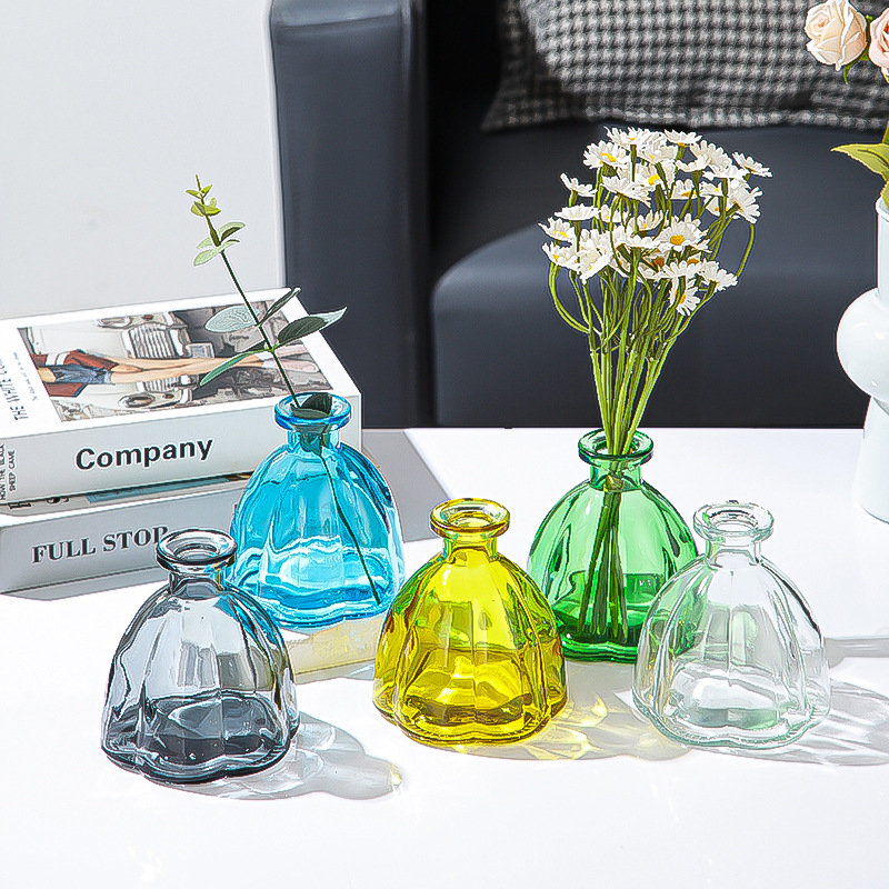玻璃花瓶彩色香薰瓶空瓶扩香瓶无火藤条香氛水培鲜花插花器现货