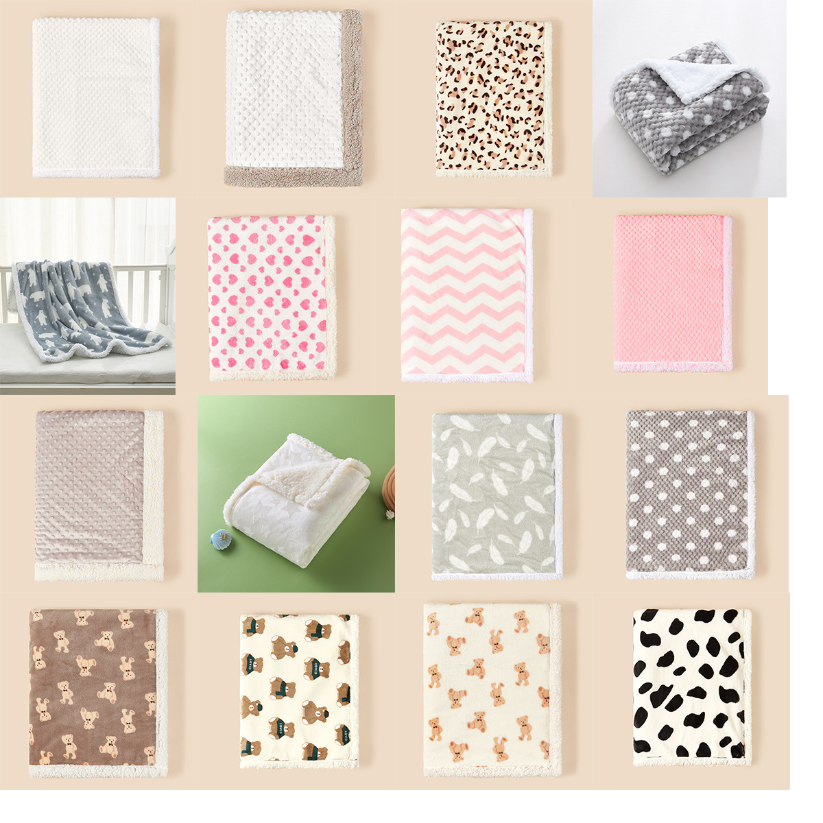 Recién nacido Otoño e Invierno manta plegable bebé de doble capa de franela engrosada manta de lana de cordero manta de bebé manta de la carretilla Manta