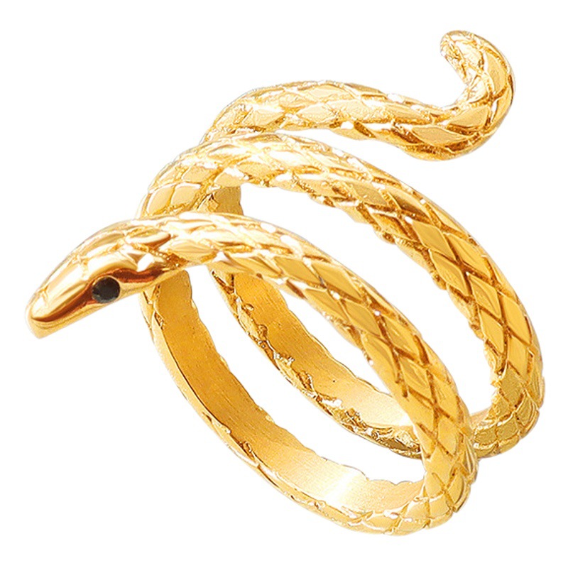 欧米のinsの冷たい風のファッションの動物は蛇の高級なチタンの指輪の男女の同種の保色を囲んで代行します。