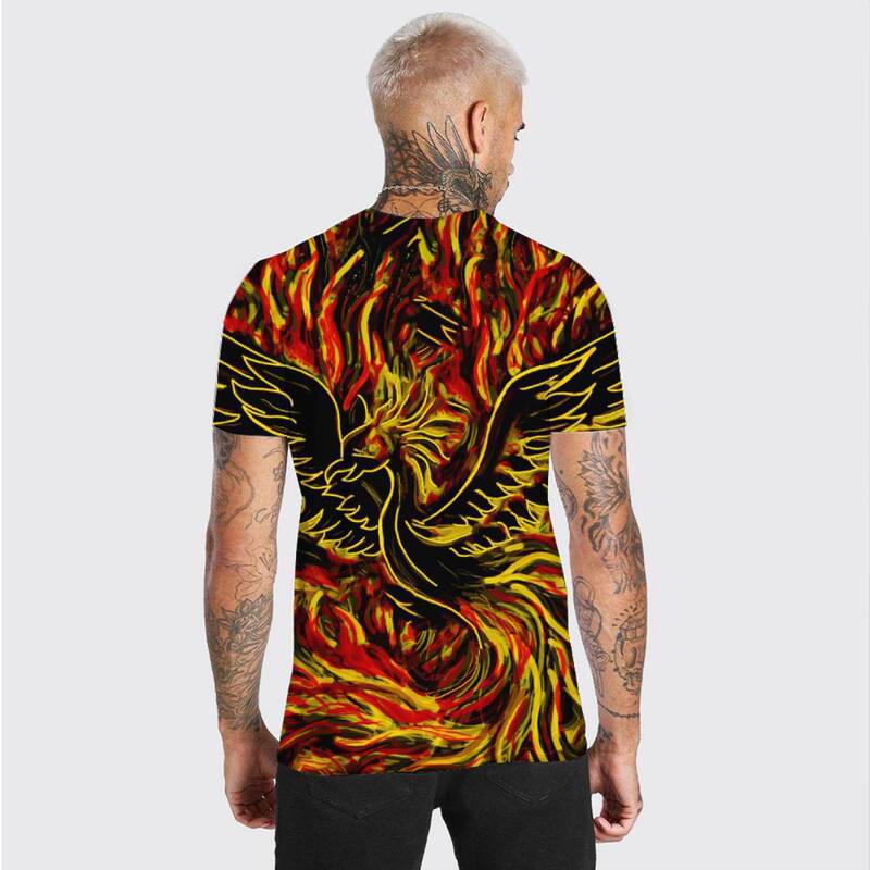 2023etsy cross-border new summer 3D digital printing phoenix men's casual loose short sleeve T-shirt factory wholesale