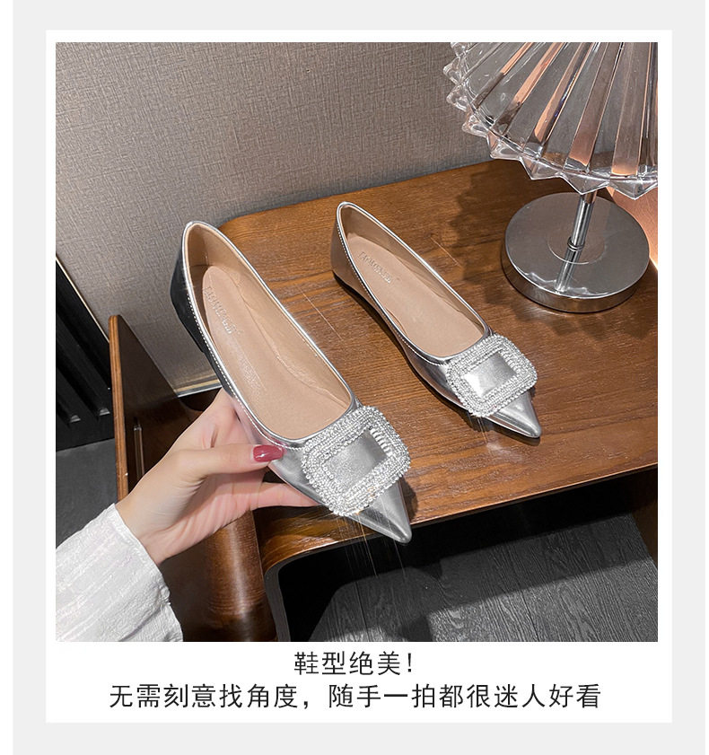 Giày búp bê nữ mũi nhọn đính đá lấp lánh gót thấp 1–3 cm — Màu bạc, Màu mơ, Màu đen chi tiết 11