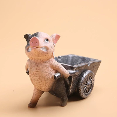 Car ashtray – Gift, Living Room Decoration - pulling-cart-pigblack