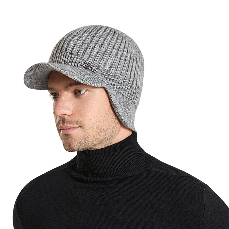 9150 Pullover da uomo in edizione coreana di lana lavorata a maglia invernale Protezione per le orecchie calda all'aperto Cappello da baseball con lingua d'anatra_voghion.com