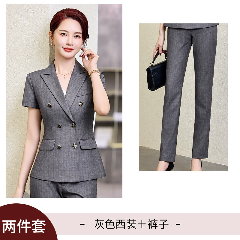 Gray double-breasted suit suit women's work clothes slim business manager goddess style professional wear women's skirt work clothes