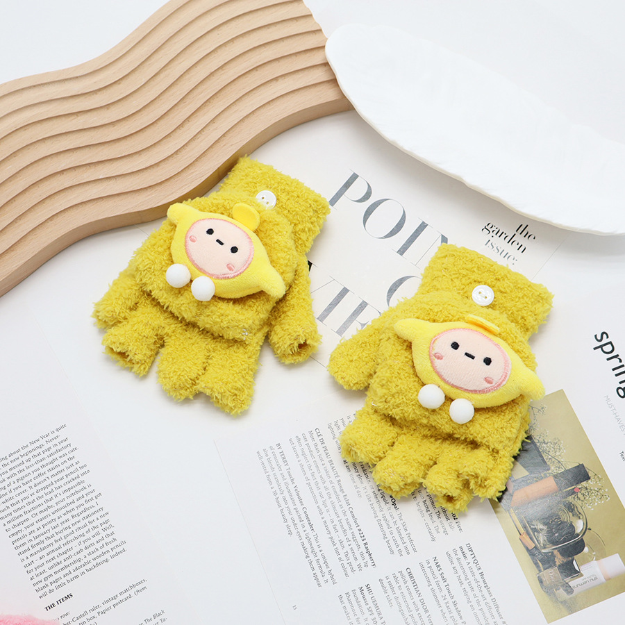 Guantes de invierno de medio dedo para niños niños niños niños niñas estudiantes lindos guantes de peluche de dibujos animados