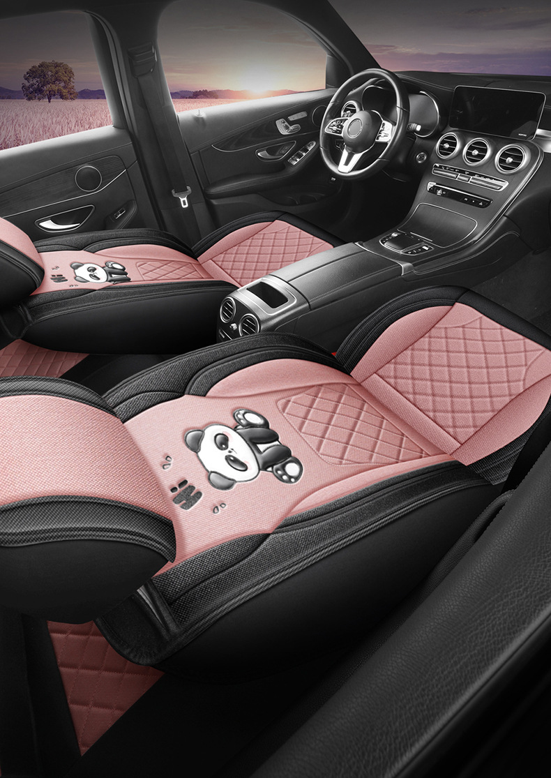 Universal Panda Hemp Full Surround Breathable Wear-Resistant Five-Seat Car Seat Cover