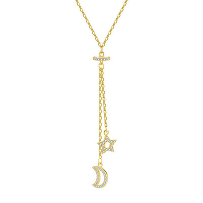 Simple star and moon tassel necklace niche design sense clavicle chain