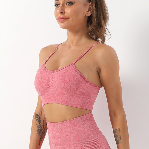 European and American tight-fitting quick-drying yoga suit female sexy suspender yoga wear sports bra vest high-waisted fitness shorts