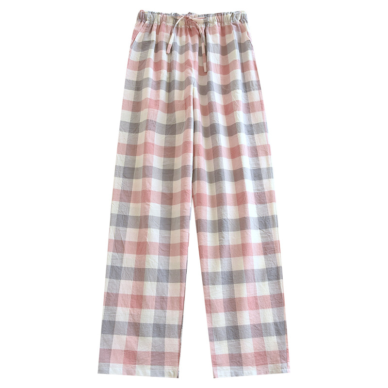 (2개) 여성용 플레드 워시드 코튼 파자마 봄, 여름, 가을, 캐주얼 바지로 입을 수 있는 얇고 땀 흡수성과 통기성이 좋은 코튼 홈 팬츠