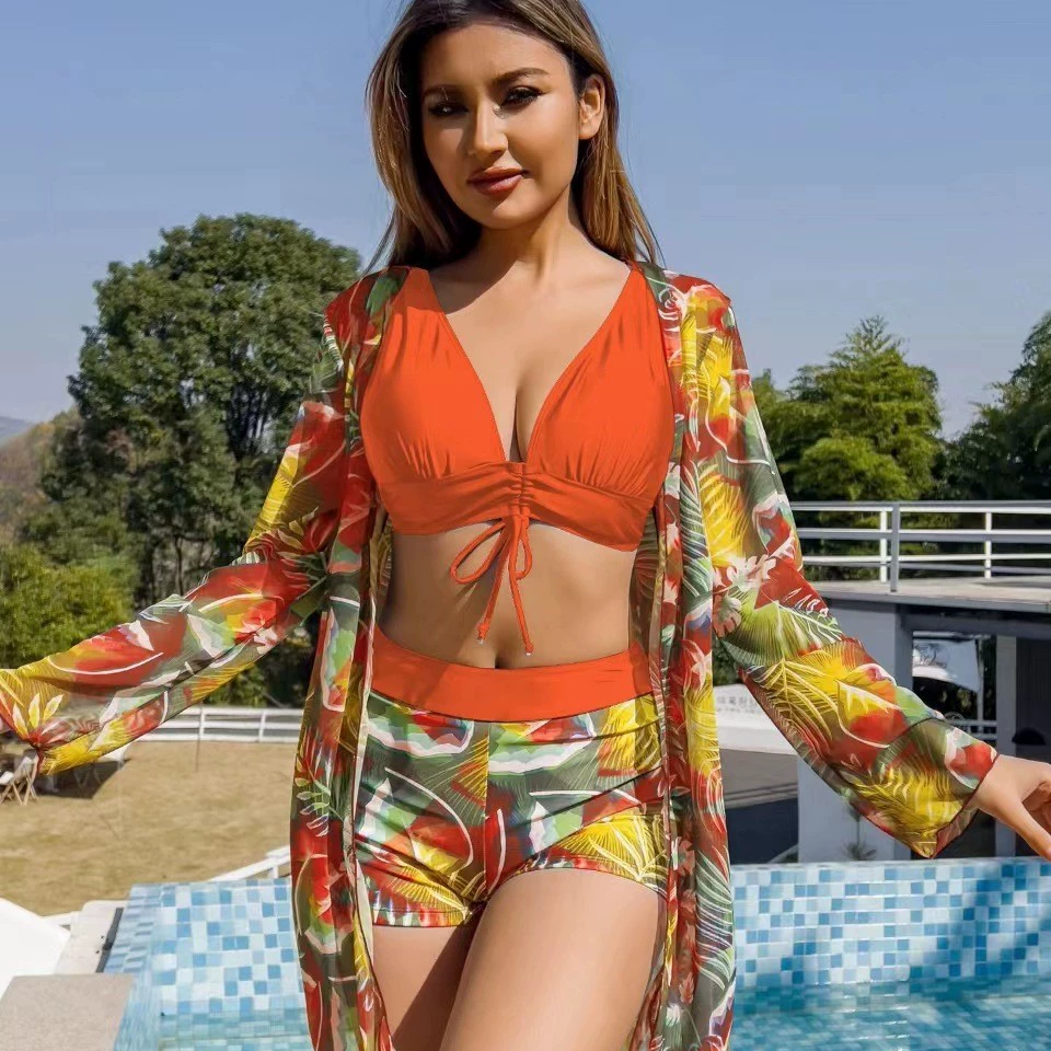 Beach set, sexy swimwear, city style, Amazon, European style, sun protection, 3 piece set