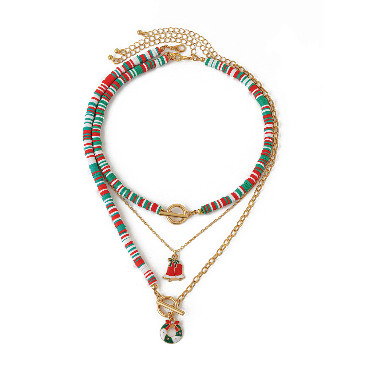 European And American Fashion Soft Pottery OT Buckle Alloy Necklace 3-piece Set Christmas Elderly Pendant Collarbone Chain_voghion.com