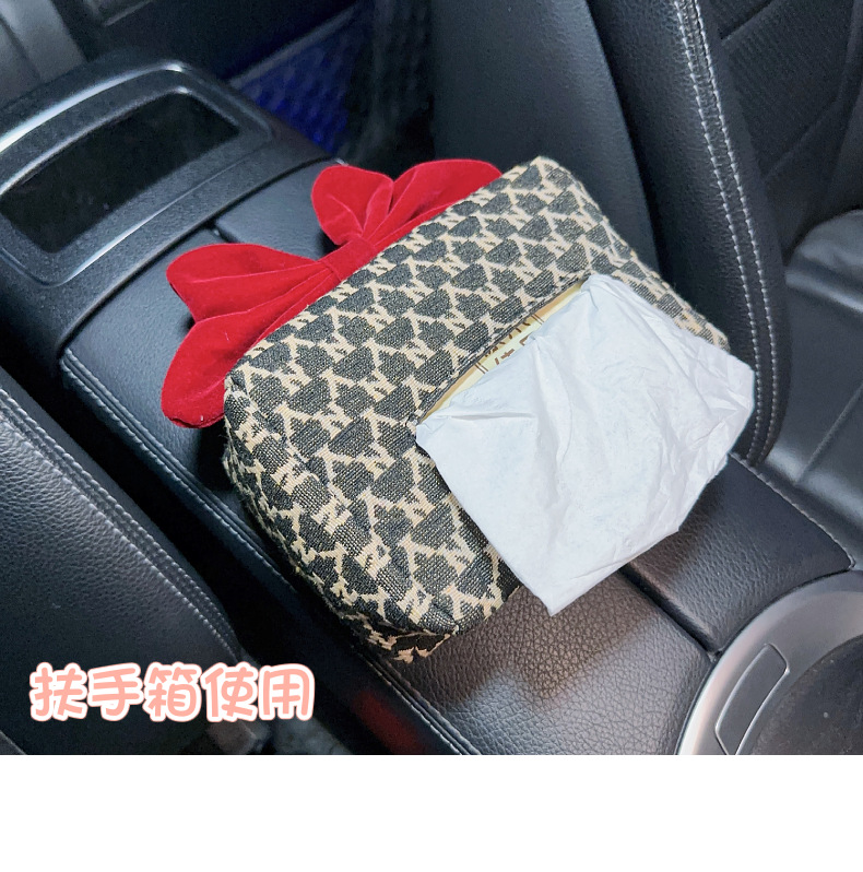 Car Tissue Box Hanging Type, Runaway Princess Bow, Cute Tissue Dispenser, High-End Car Seat Tissue Box