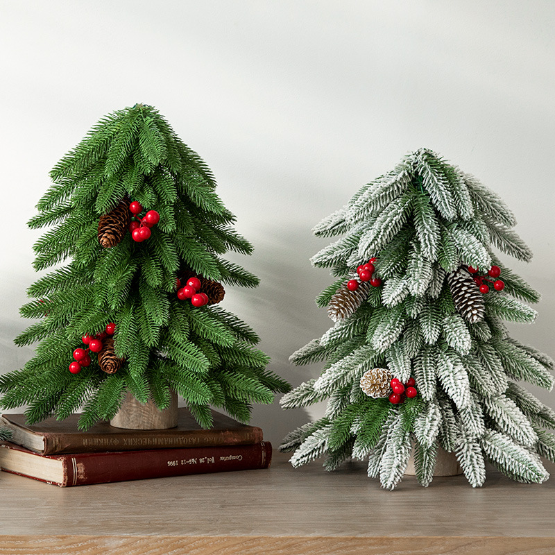 Gangheng árbol de Navidad 40cm mini simulación nuobisong PE hoja mixta fruta roja pequeño árbol de Navidad decoración árbol de lujo