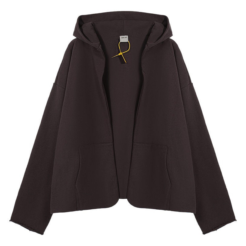 Greg Ross versión ancha pesada de doble capa color sólido deshilachado hombres calle suelta cardigan suéter con capucha mujer Sudadera con capucha moda