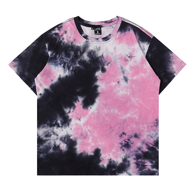 Camiseta de algodón tie-dye para hombre 2025 pareja de verano de manga corta ins suelta de gran tamaño cuello redondo tendencia camiseta superior para hombre