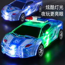 电动万向音乐灯光透明警车玩具儿童益智玩具赛车仿真惯性跑车模型