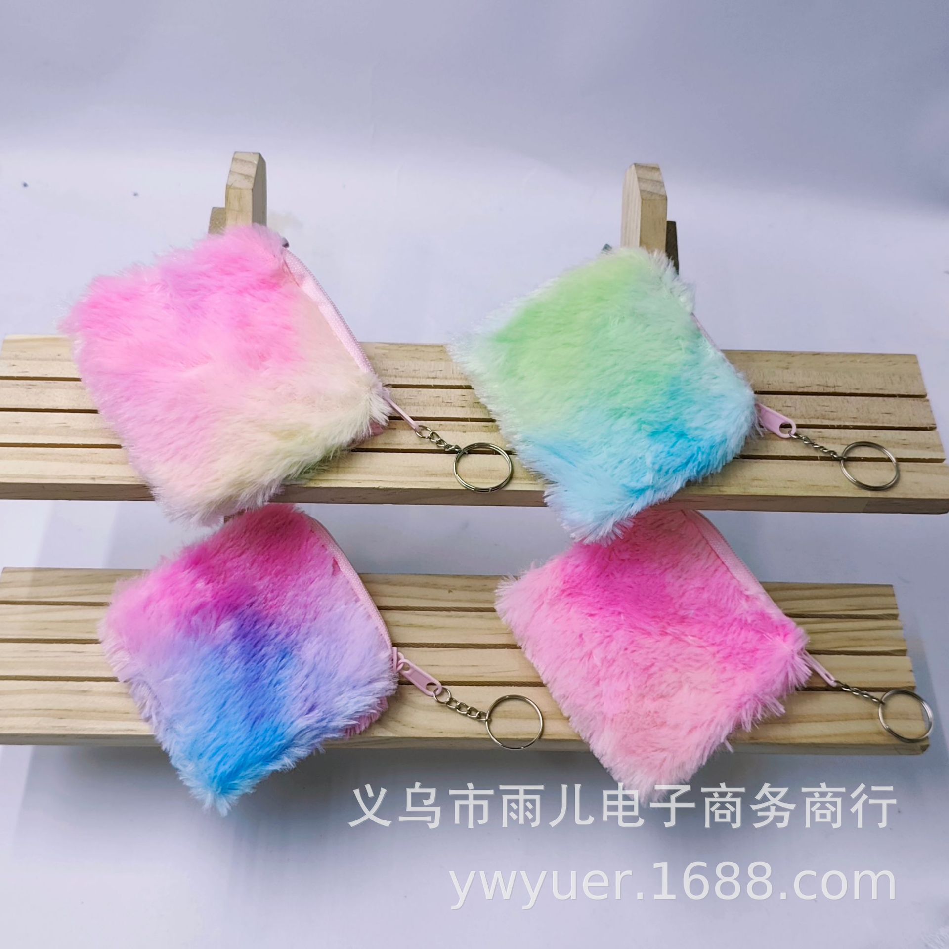 新款彩色扎染毛绒零钱包可爱方形硬币包简约小包便捷好用厂家批发