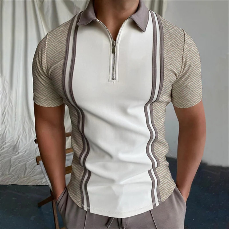 new independent station men's golf polo shirt patchwork striped short sleeve t-shirt top_voghion.com