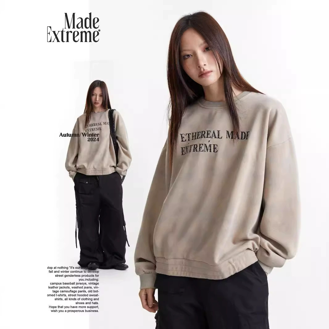 Мужской свитшот MADEEXTREME 350г из состаренного хлопка с вышивкой и эффектом потертости, осенне-зимний