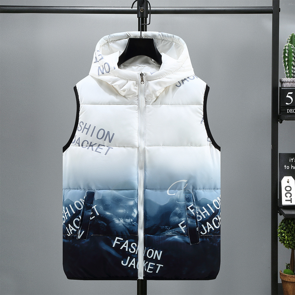 Men's Clothing Silk cotton cotton vest men's autumn and winter new men's reversible vest coat loose hooded vest outer wear for students_voghion.com