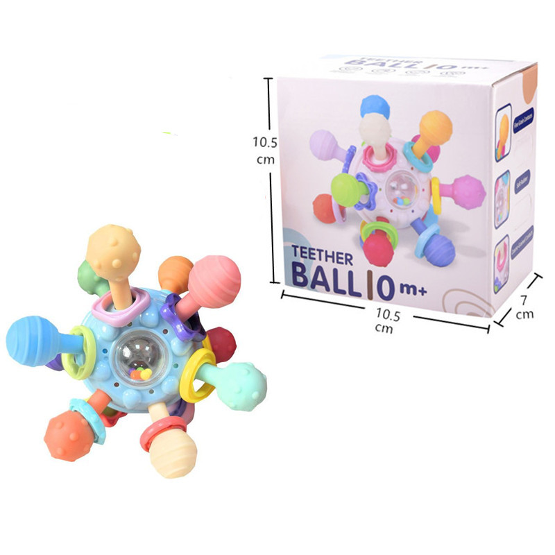 Pelota de dedo de Manhattan para bebés, campanilla, bola atómica, molar giratorio, mordedor, agarre de mano, bola de goma suave, juguete