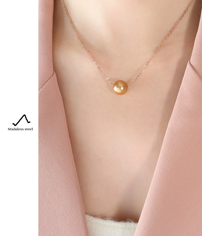 18K Gold Plating Color 1 Piece Quantity Daily Occasion PVD Coated Real Gold Plated 18K Gold Solid Color 304 Stainless Steel Imitation Pearl Fashion Waterproof Non Tarnish 304 Stainless Steel Pendant Necklace