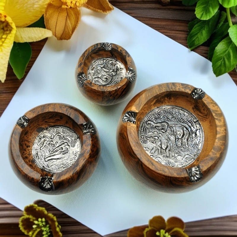 タイ産錫板無垢材灰皿工芸品卸売 リビングルーム ホテル 家庭用 クリエイティブな装飾品 豹柄丸型灰皿|undefined