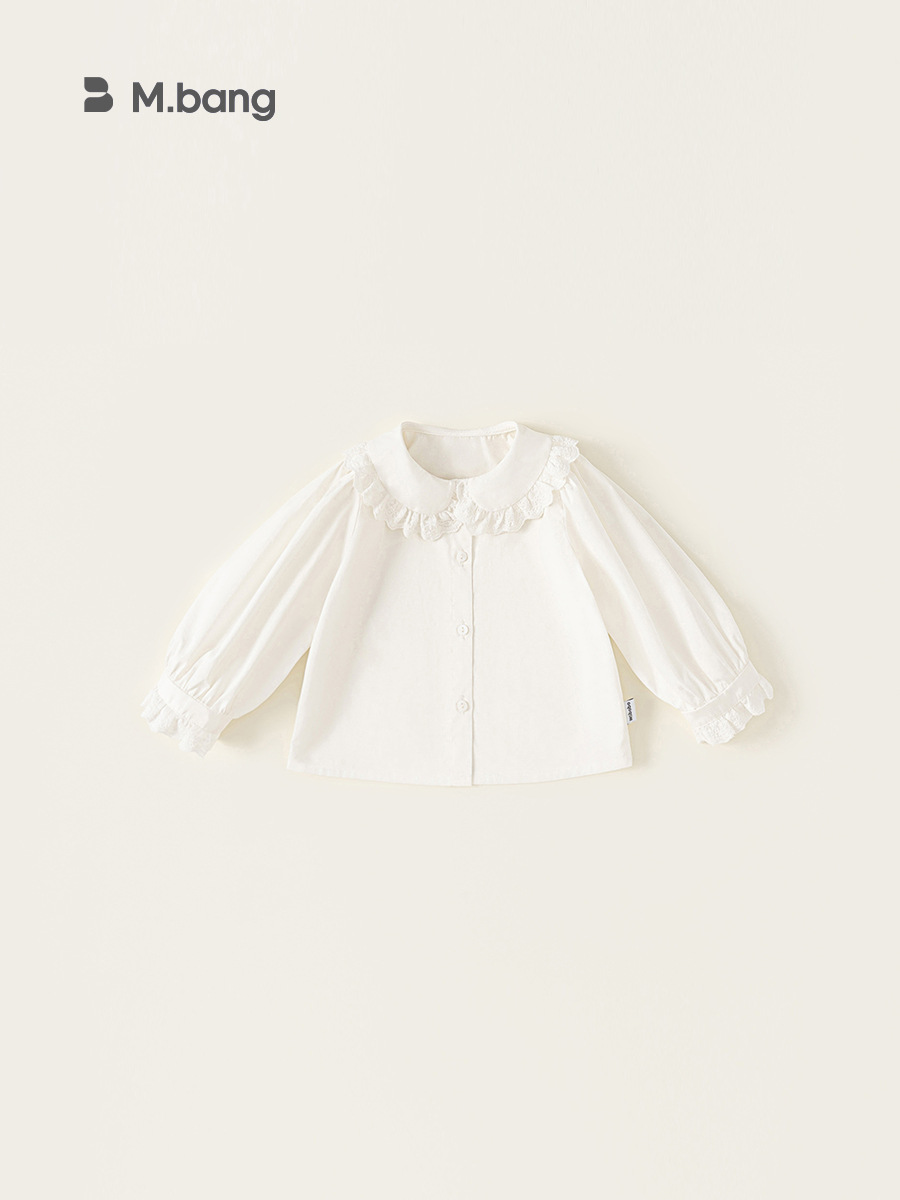 Yoobao ropa infantil 2025 otoño camisa blanca de niña nueva muñeca de encaje cuello camisa de manga larga para bebés