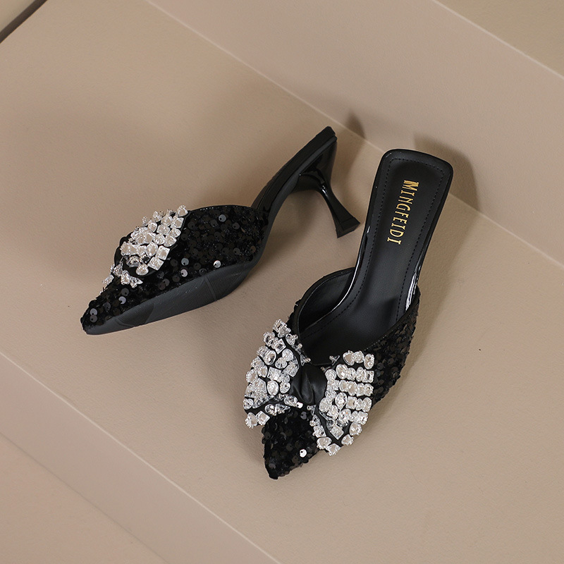 Arco de diamante con cabeza media zapatillas para mujeres 2026 nuevo estilo de verano con punta punta de talón alto temperamento zapatillas frías image 7