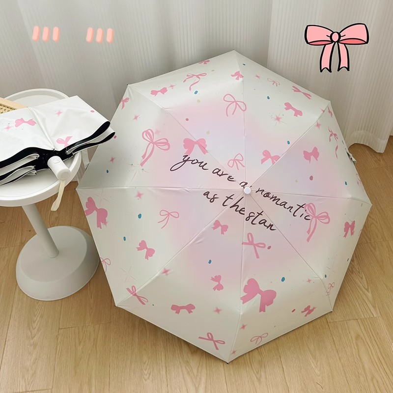 Gradient Heart ins Style Automatic Umbrella, Rain or Shine, Sunshade, Sun Protection, Uv Protection, Vinyl Sun Foldableing