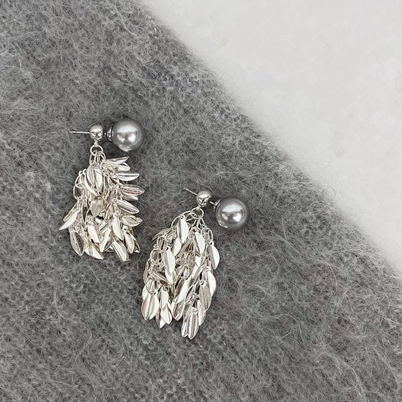 Серебряные серёжки-клипсы с жемчужиной, демисезонные серьги с кисточками, лёгкая роскошь, высококачественный стиль