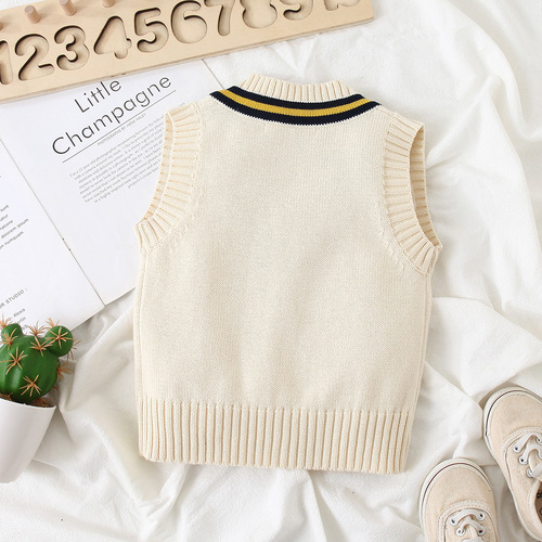 V-neck children's knitted vest top pullover bottoming shirt  new Korean style children's clothing student sweater wholesale