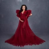 Cross-Border Foreign Trade Hot-Selling New Maternity Mesh Skirt Photo Dress Deep V See-Through Photo Photography Clothing Slimming Long Skirt