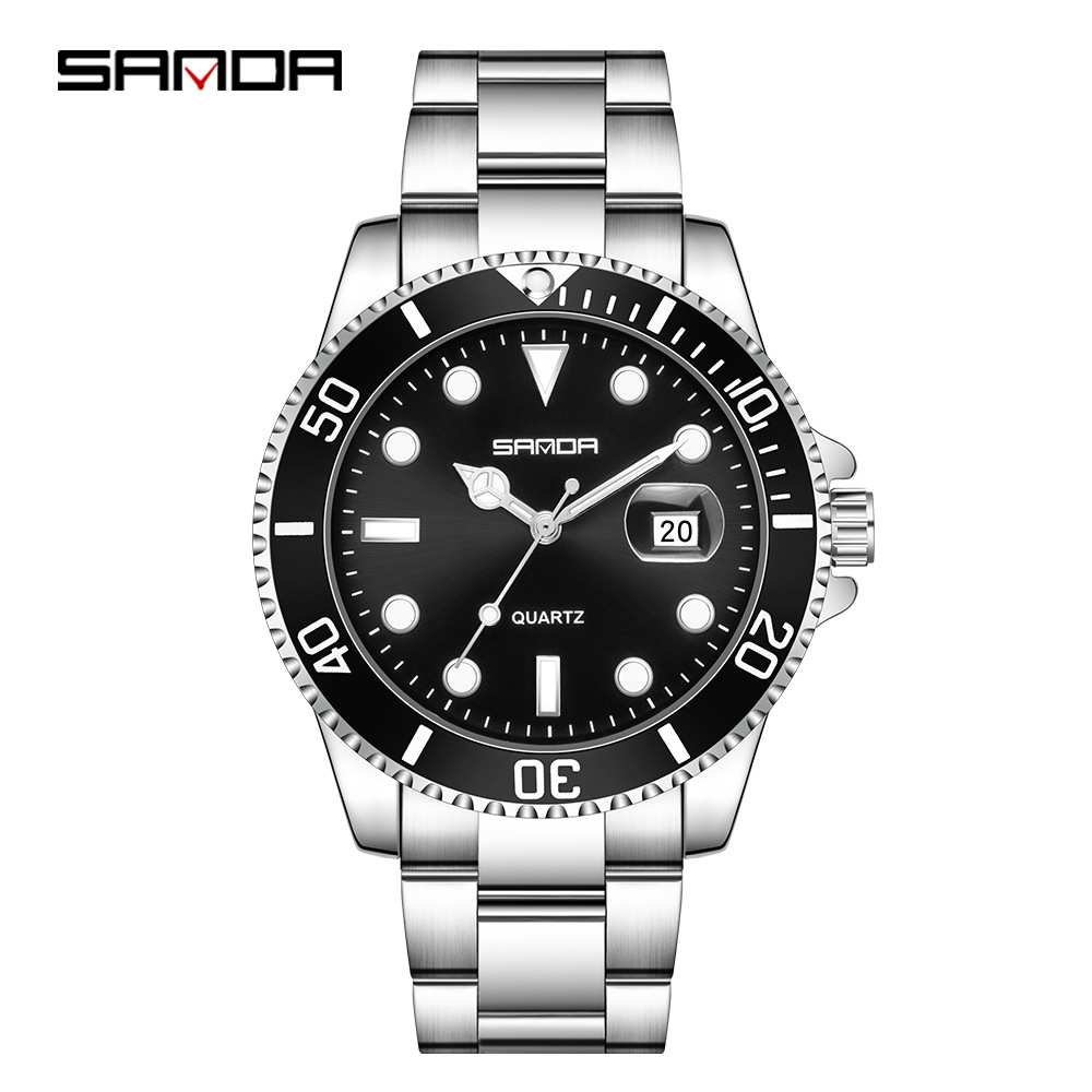 Sanda P1099 nueva correa de acero movimiento cuarzo simple personalidad la moda negocios luminoso puntero reloj