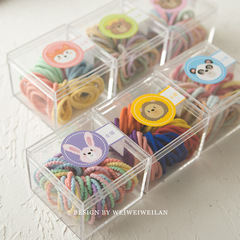 60根精美盒裝兒童可愛手指圈發圈糖果色高彈力不傷發皮筋百搭髮飾