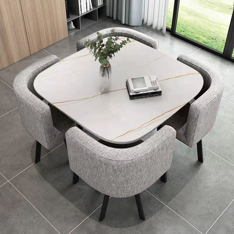 Light gray 80cm square table + 4 cloth chairs