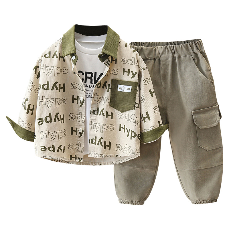 5944 Traje de otoño para niños 2024 Ropa de moda de primavera y otoño para niños nuevos Traje de tres piezas de pana para bebés