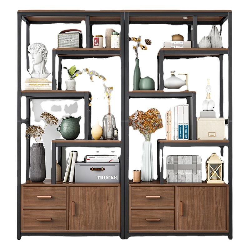 Estante antiguo de hierro moderno minimalista nuevo estilo chino partición decoración estante Duobao pabellón té vitrina té estante de almacenamiento