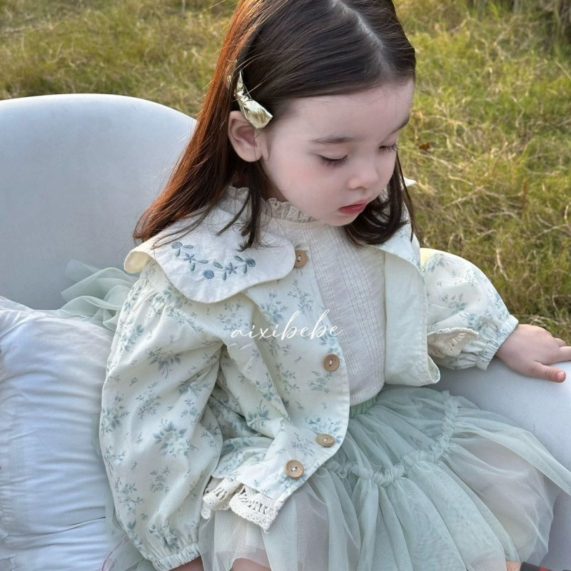 Spring New Women's Sweet Floral Coat Baby Stylisic All-match Lace Base Shirt Cute Princess Dress for Kids